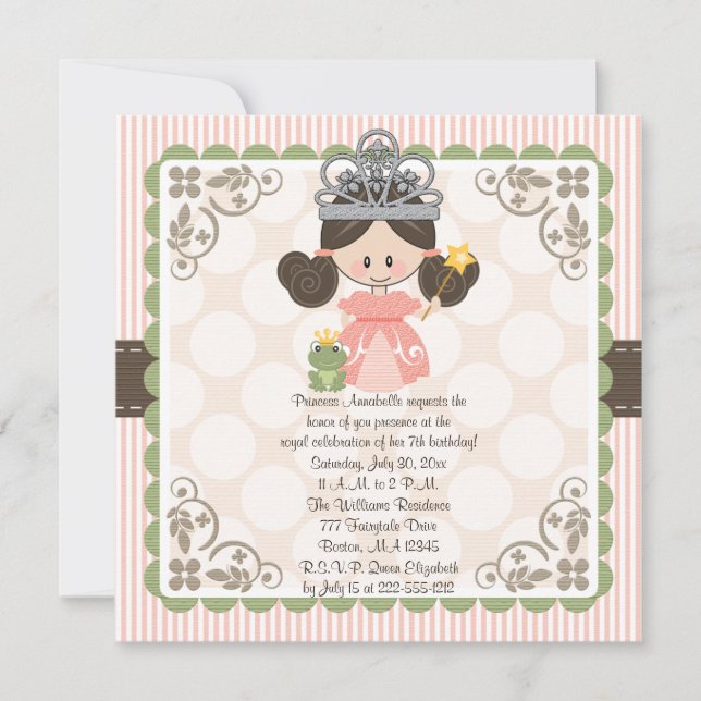 Princess Birthday Photo Invitations Card Brunette (Front)