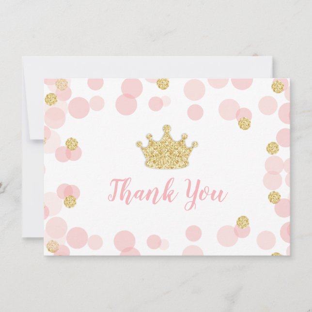 Princess Birthday Pink and Gold Thank You Card (Front)