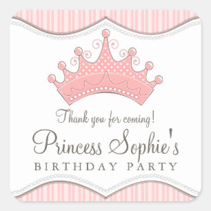 Princess Birthday Pink Crown Favour Sticker
