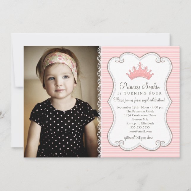 Princess Birthday Pink Crown Photo Invitation (Front)