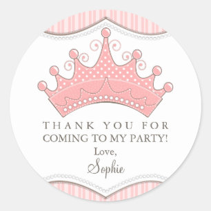 Princess Birthday Pink Crown Thank You Sticker