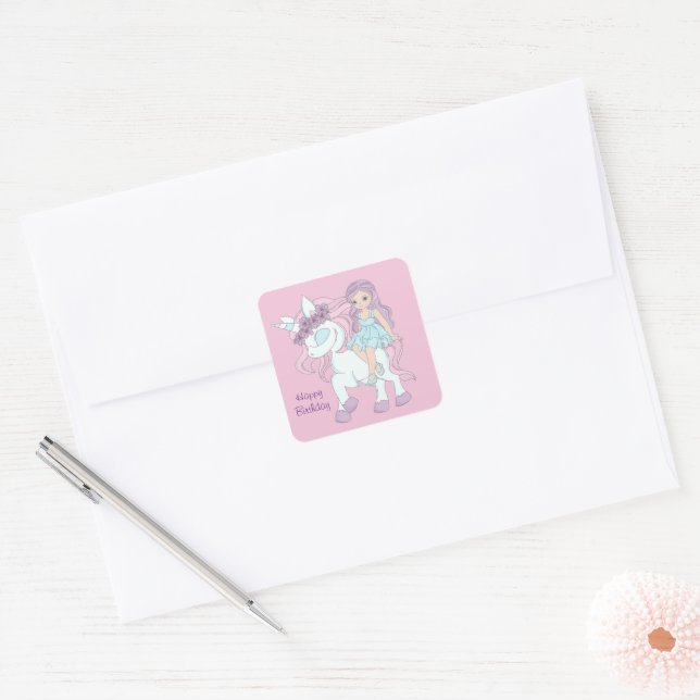 Princess Birthday Square Sticker (Envelope)