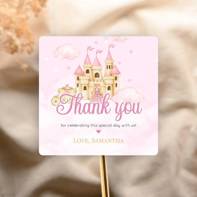 Princess Birthday Square Sticker (Four Ever Princess Birthday Party Sticker)