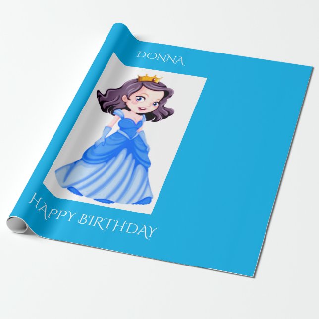 Princess birthday wrapping paper. Custom name. Wrapping Paper (Unrolled)