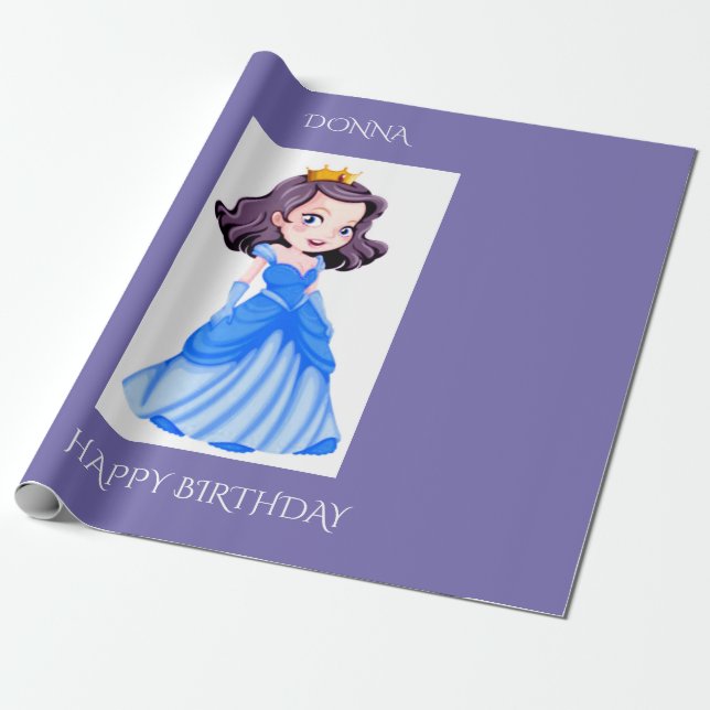 Princess birthday wrapping paper. Custom name. Wrapping Paper (Unrolled)