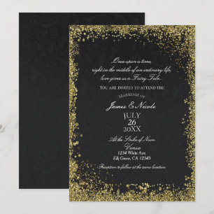 Princess Black Damask Elegant Storybook Wedding Invitation