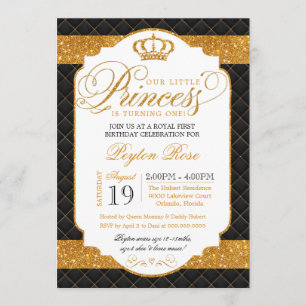 Princess Black & Gold Luxury Birthday Invitation