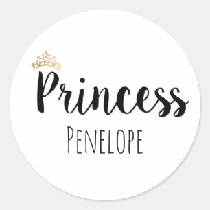 Princess Black Script Font Crown Classic Round Sticker