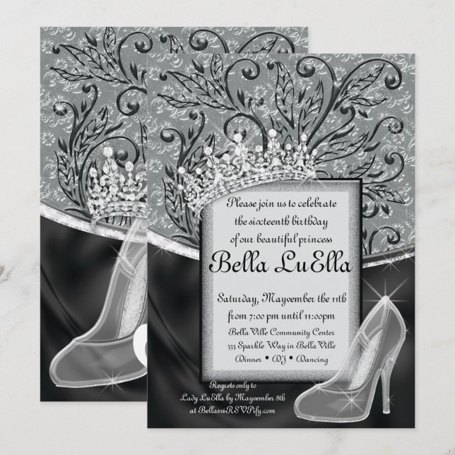Princess Bling Diamond Party Invitations (Front/Back)