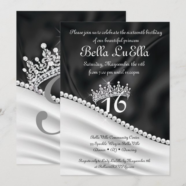 Princess Bling Diamond Party Invitations (Front/Back)