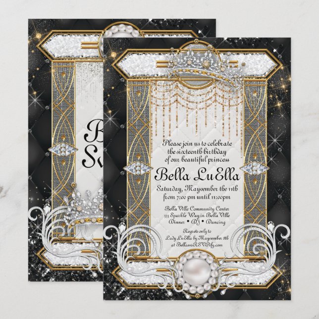 Princess Bling Diamond Party Invitations (Front/Back)