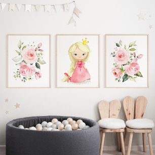 Princess, Blonde Hair, Pink Flowers, Girl Nursery