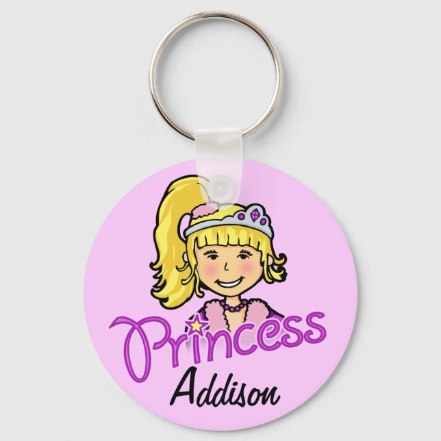 Princess blonde hair purple name keychain (Front)