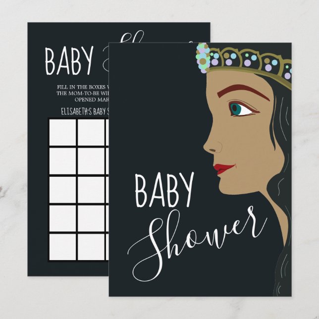 Princess Blue Baby Shower Bingo Invitation (Front/Back)
