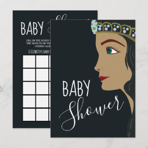 Princess Blue Baby Shower Bingo Invitation