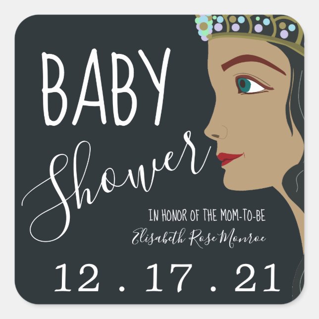 Princess Blue Baby Shower Save The Date Square Sticker (Front)