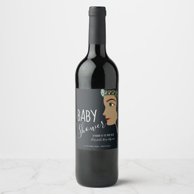 Princess Blue Baby Shower Wine Label (Front)