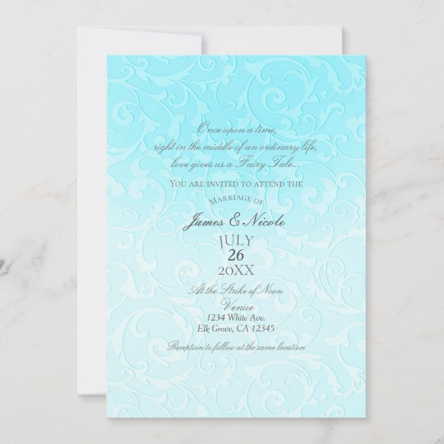 Princess Blue Elegant Storybook Swirl Wedding Invitation (Front)