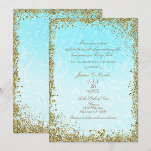 Princess Blue Elegant Storybook Swirl Wedding Invitation