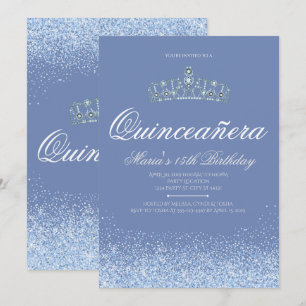 Princess Blue  Glitter Quinceanera Invitations