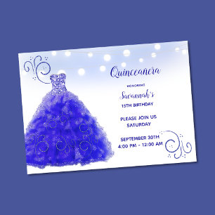 Princess Blue Gown String Lights Quinceanera Invitation