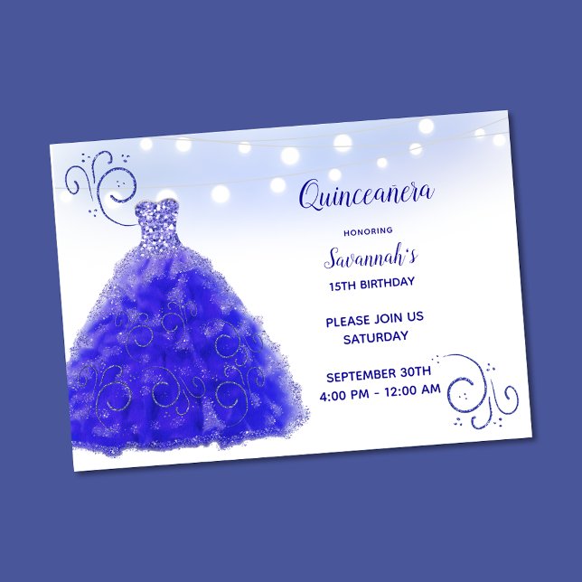 Princess Blue Gown String Lights Quinceanera Invitation (Creator Uploaded)