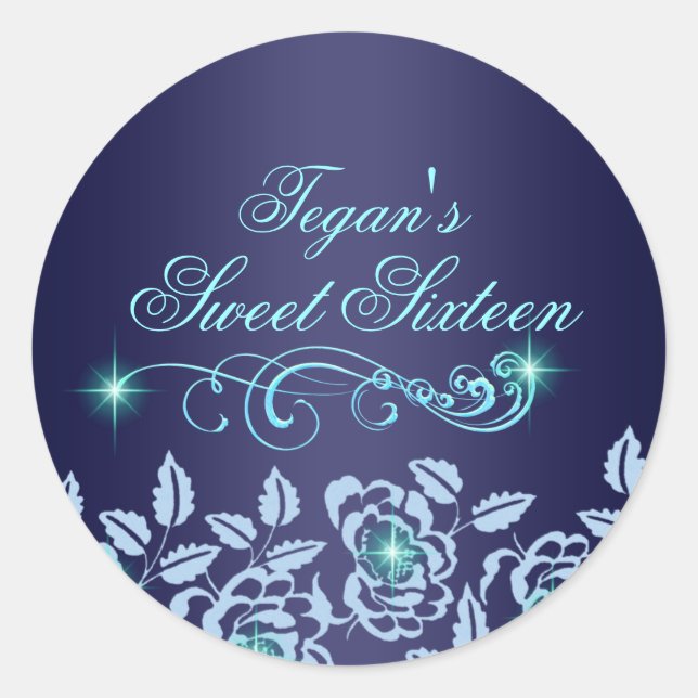 Princess Blue Rose Sweet 16 Envelope Sticker (Front)