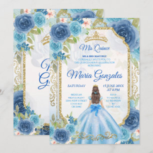 Princess Blue Roses Mexican 15 Anos Invitation