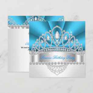 Princess Blue White Diamond Tiara Birthday Party Invitation