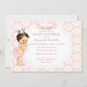 Princess Blush Pink & Silver Baby Girl Invitation