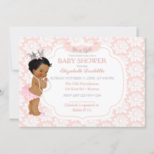 Princess Blush Pink & Silver Baby Girl Invitation
