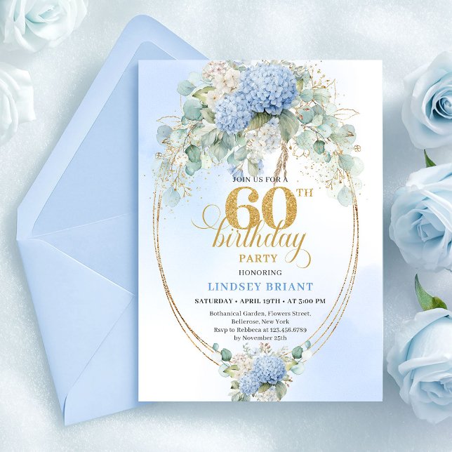 Princess Bohemian Pastel Blue Floral 60th Birthday Invitation (Princess Bohemian Pastel Blue Floral 60th Birthday)