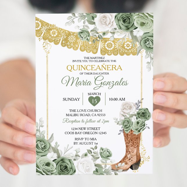 Princess Boot Sage Green Quinceañera Invitation (Creator Uploaded)