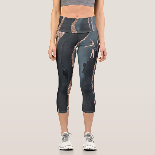 Princess butterfly ballerina blue and gold  capri leggings (Front)