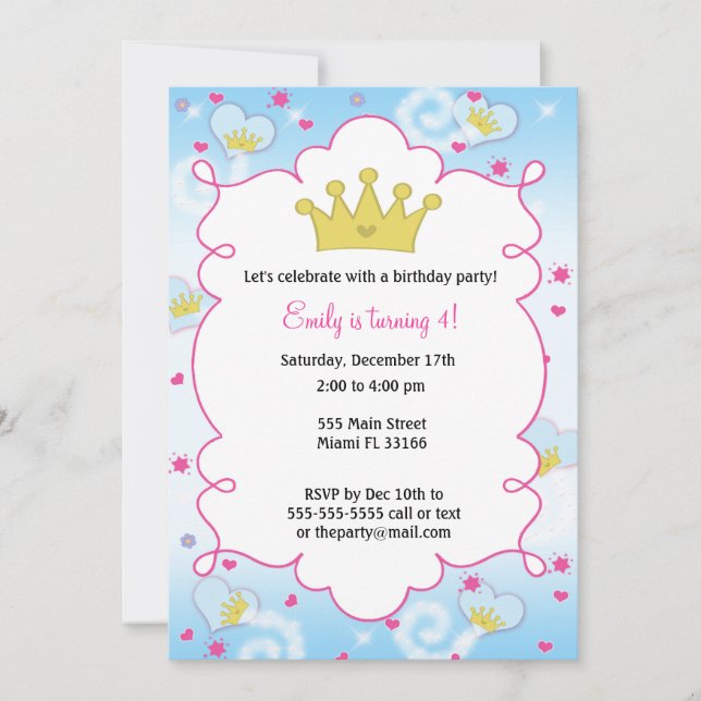 Princess Butterfly Girl Birthday Invitation (Front)