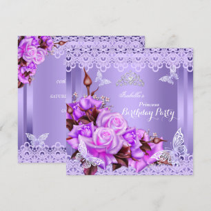 Princess Butterfly Purple Pink Rose Birthday Party Invitation