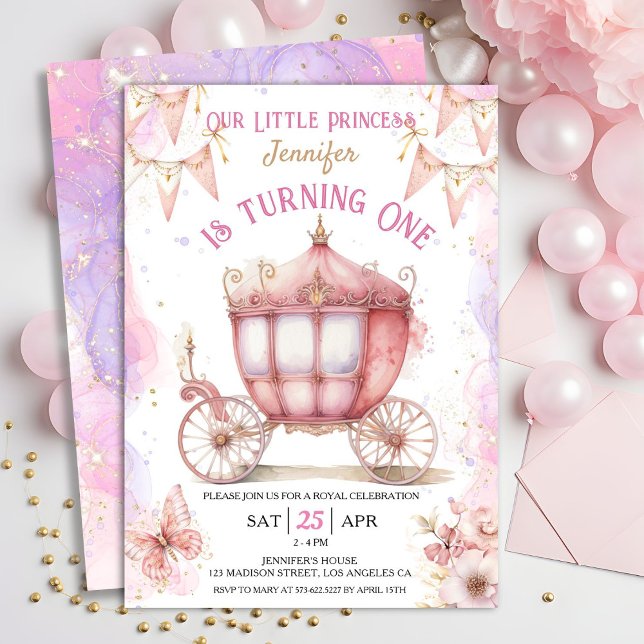 Princess Carriage 1st Birthday Party Girl Pink Invitation (Creator Uploaded)