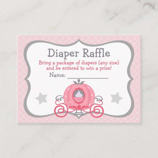 Princess Carriage Baby Girl Diaper Raffle Tickets Enclosure Card (Front)