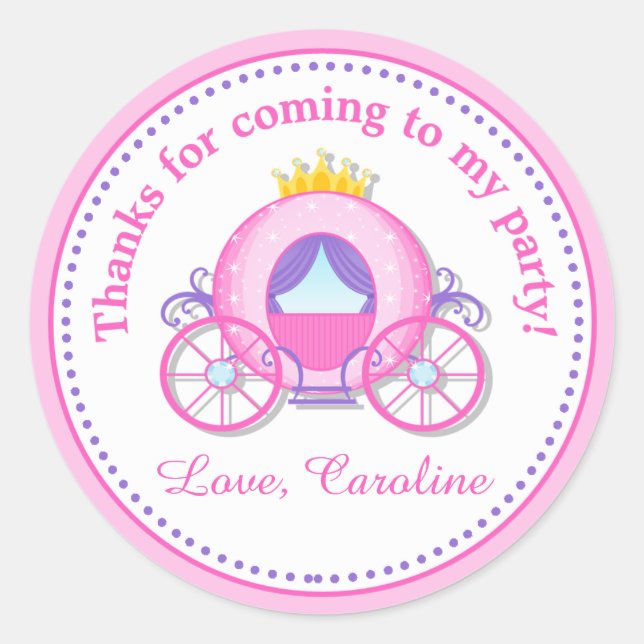 Princess Carriage Birthday Party Favour Tag Sticke (Front)