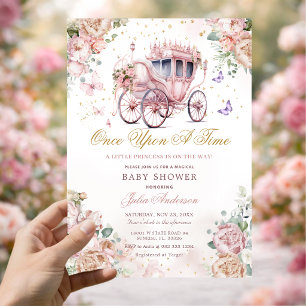 Princess Carriage Blush Pink Floral Baby Shower Invitation