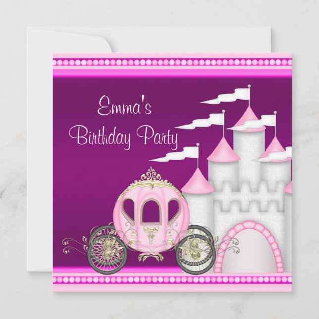 Princess Carriage Castle Girls Princess Birthday Invitation (Front)