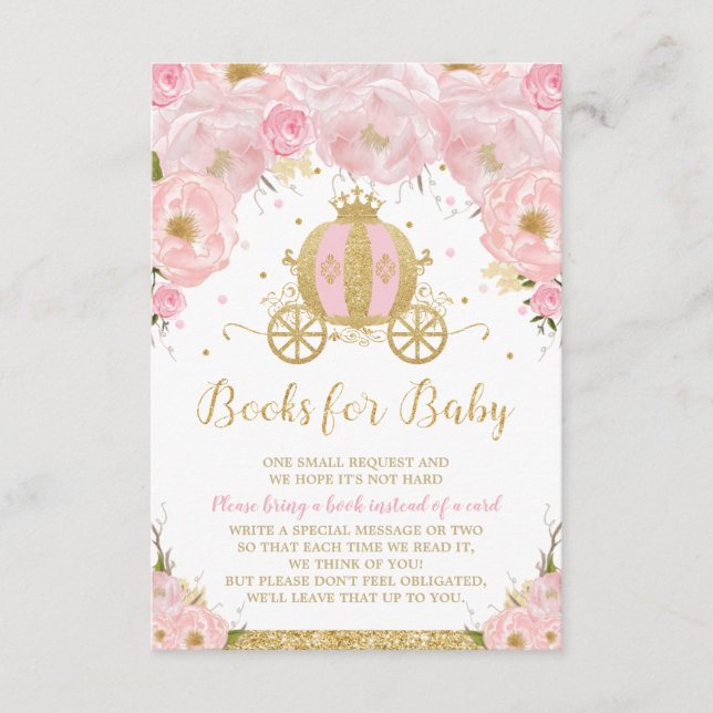 Princess Carriage Floral Baby Shower Bring a Book Enclosure Card (Front)