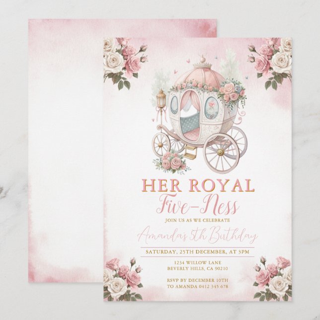 Princess Carriage Her royal five-ness Birthday  Invitation (Front/Back)