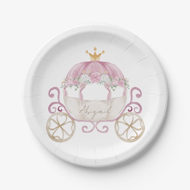 Princess Carriage Personalised Baby Shower Paper Plate (Front)
