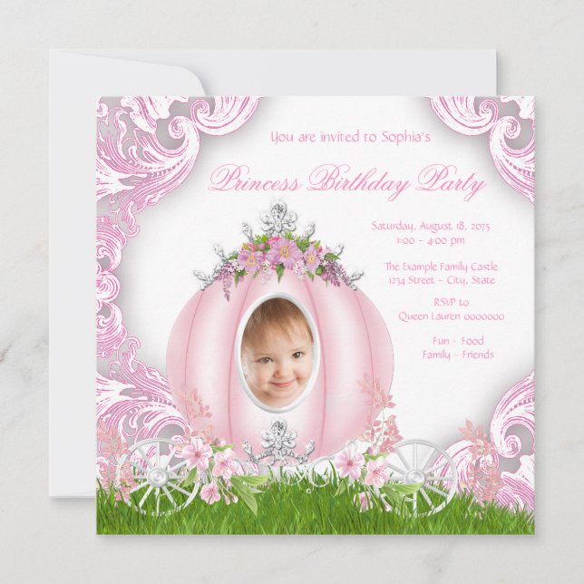 Princess Carriage Photo Birthday Party Invitation (Front)