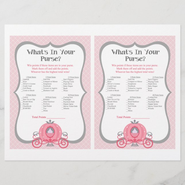Princess Carriage Pink Baby Shower Purse Game (Front)