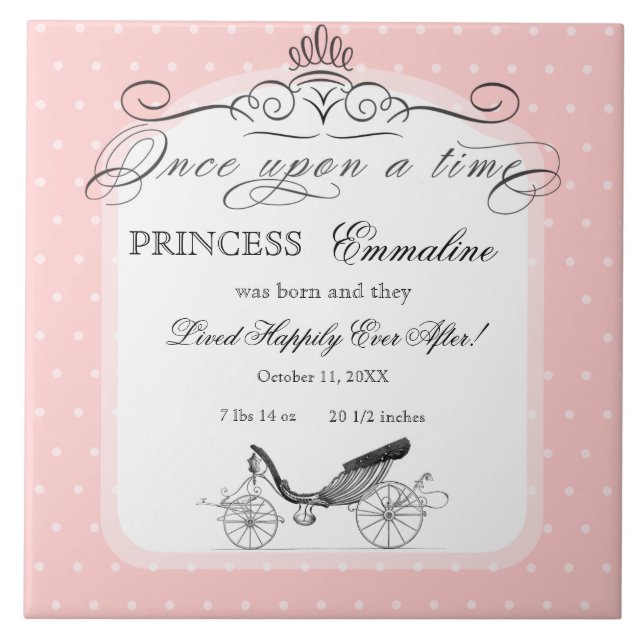Princess Carriage Polka Dot Swirl Photo Baby Girl Tile (Front)