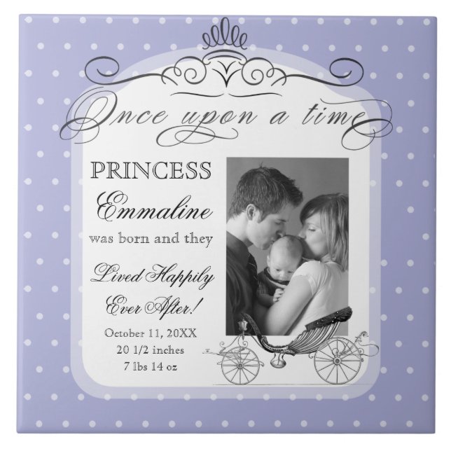 Princess Carriage Polka Dot Swirl Photo Baby Girl Tile (Front)