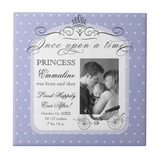 Princess Carriage Polka Dot Swirl Photo Baby Girl Tile (Front)