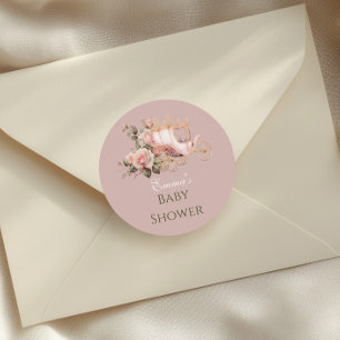  Princess Carriage Vintage Pink Roses Baby Shower Classic Round Sticker
